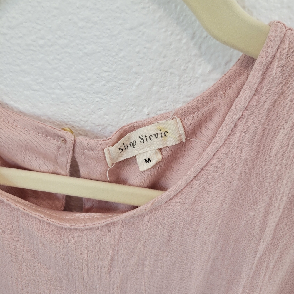 Shop Stevie Light Pink Tiered Midi Dress Puff Sleeve Women’s M - Picture 2 of 5
